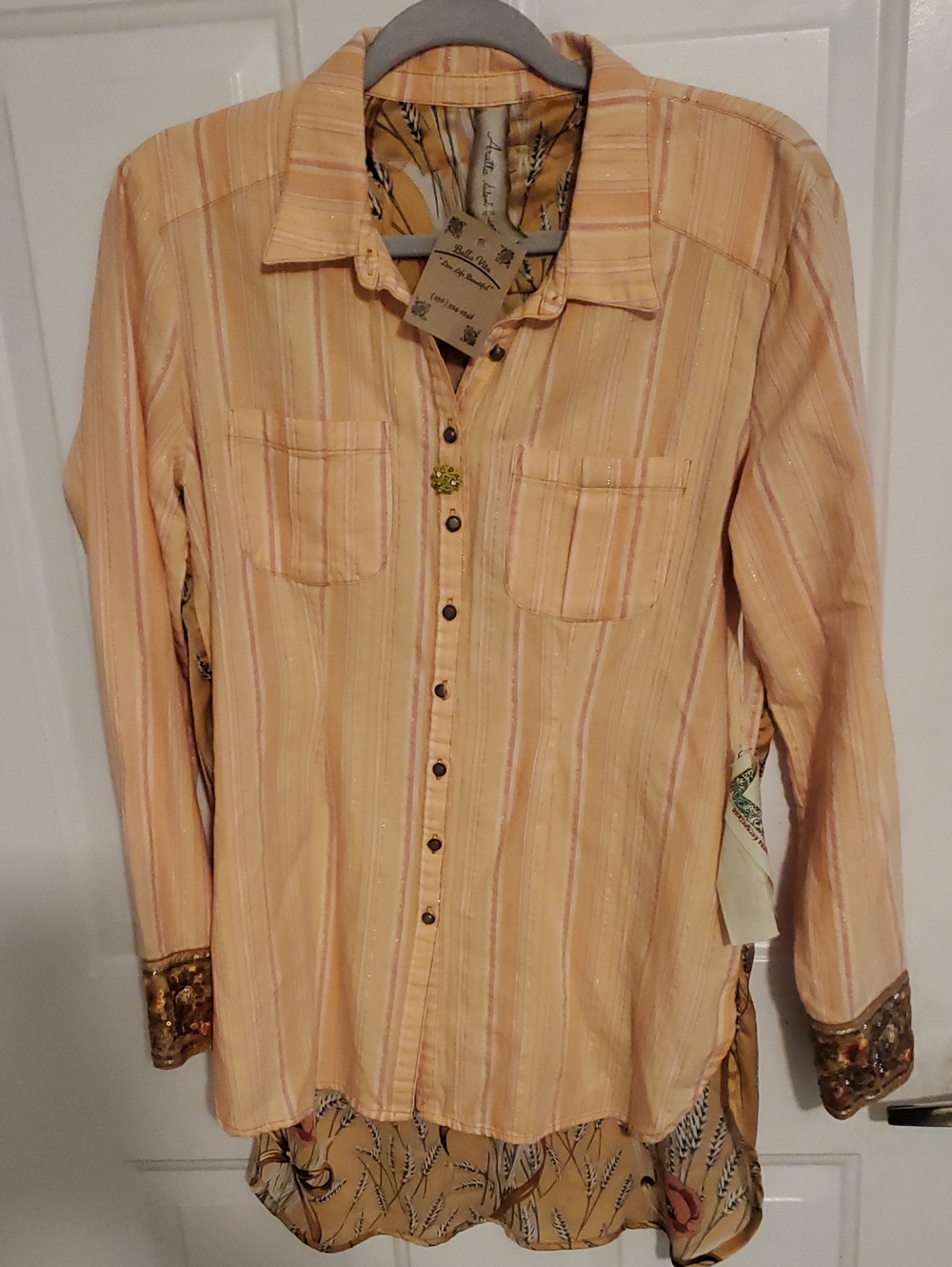 Aratta Peach Stripe Button-Down Shirt with Cream Accents